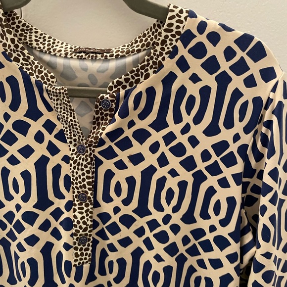 J. McLaughlin Biscayne Banded Collar Tunic Navy and Beige Size L - Picture 5 of 6